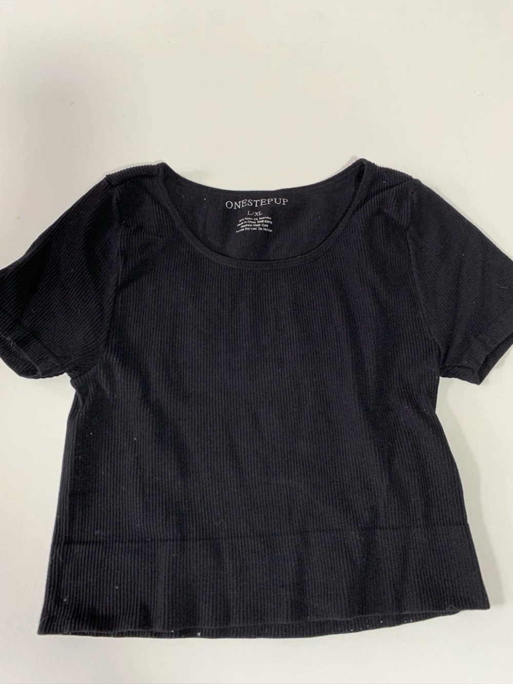 One Step Up Women's L/XL Black Short Sleeve Ribbed Tight Crop
Top 447